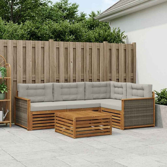 Set di divani da esterno 5 pcs Naturale e Grigio Chiaro