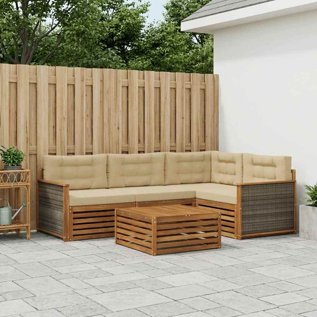 Set di divani da esterno con cuscino 5 pcs Naturale e Beige | homemem39