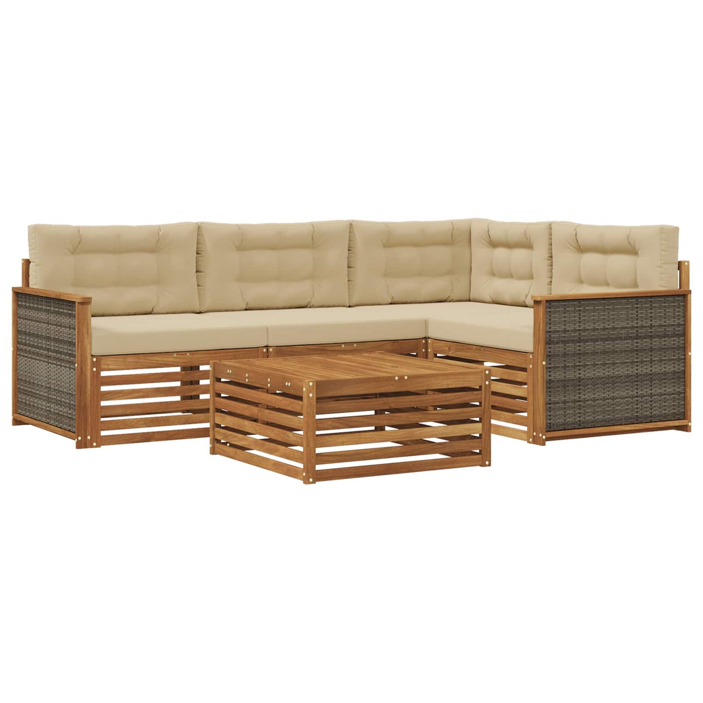 Set di divani da esterno con cuscino 5 pcs Naturale e Beige | homemem39