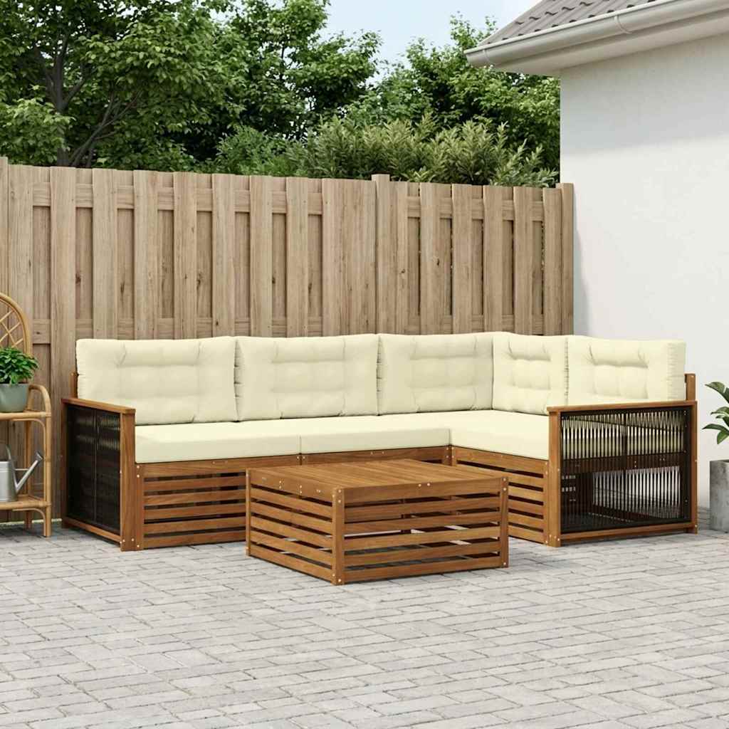 Set di divani da esterno con cuscino 5 pcs Naturale e Crema | homemem39