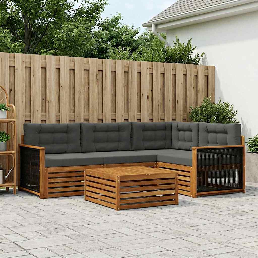 Set di divani da esterno con cuscino 5 pcs Naturale e Antracite