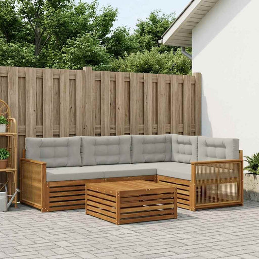 Set di divani da esterno 5 pcs Naturale e Grigio Chiaro