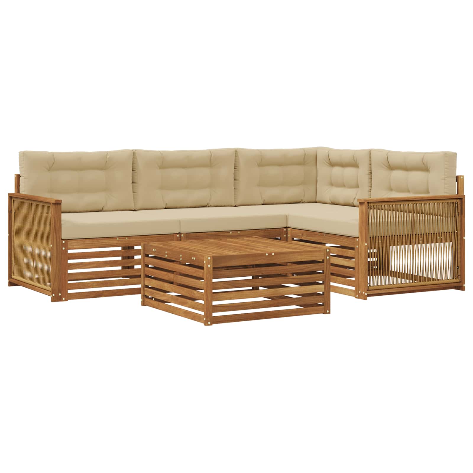 Set di divani da esterno con cuscino 5 pcs Naturale e Beige | homemem39