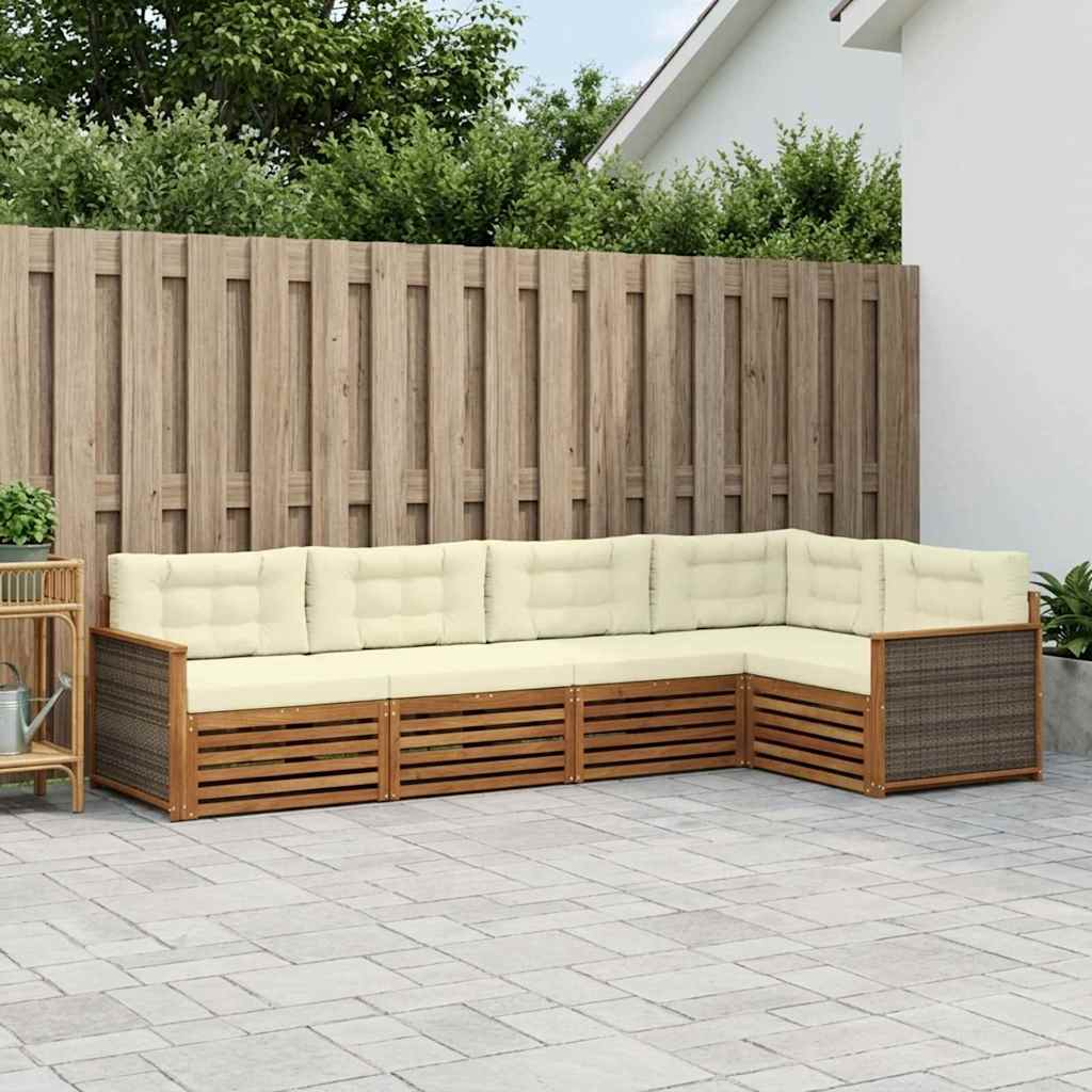 Set di divani da esterno con cuscino 5 pcs Naturale e Crema | homemem39