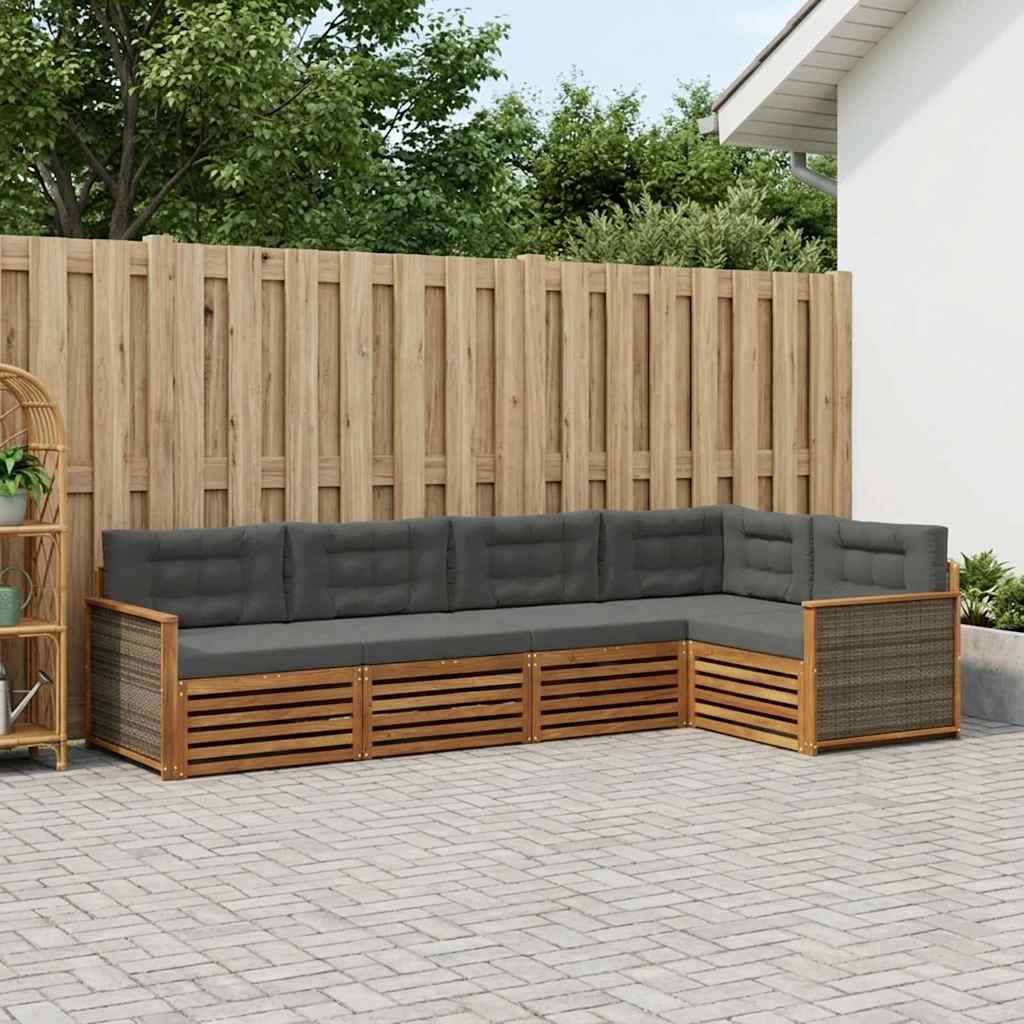 Set di divani da esterno con cuscino 5 pcs Naturale e Antracite | homemem39
