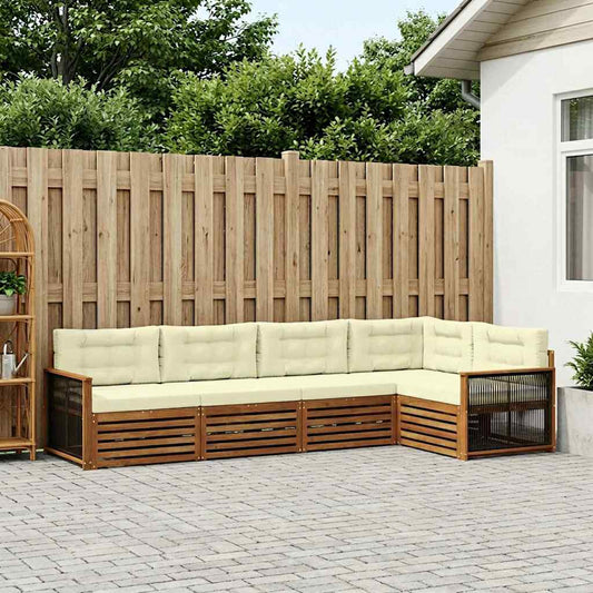 Set di divani da esterno con cuscino 5 pcs Naturale e Crema