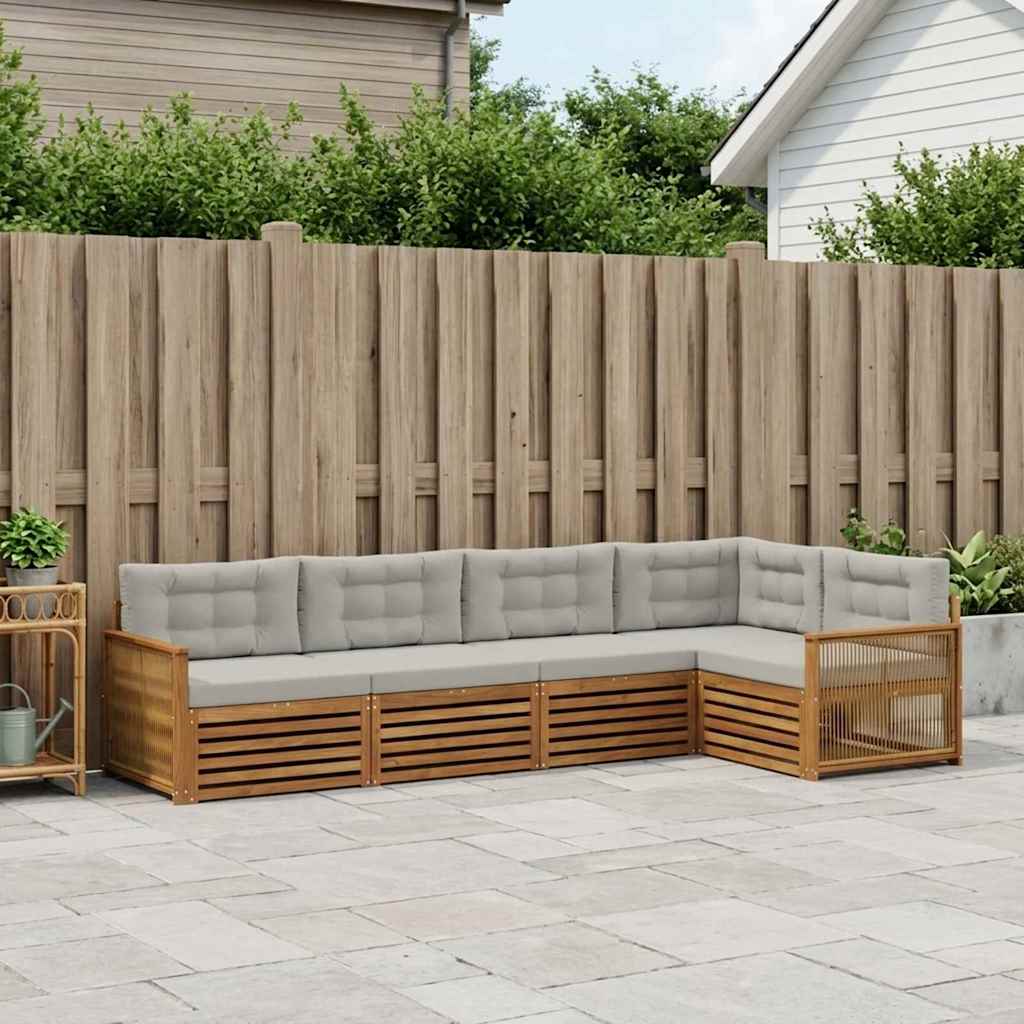 Set di divani da esterno 5 pcs Naturale e Grigio Chiaro