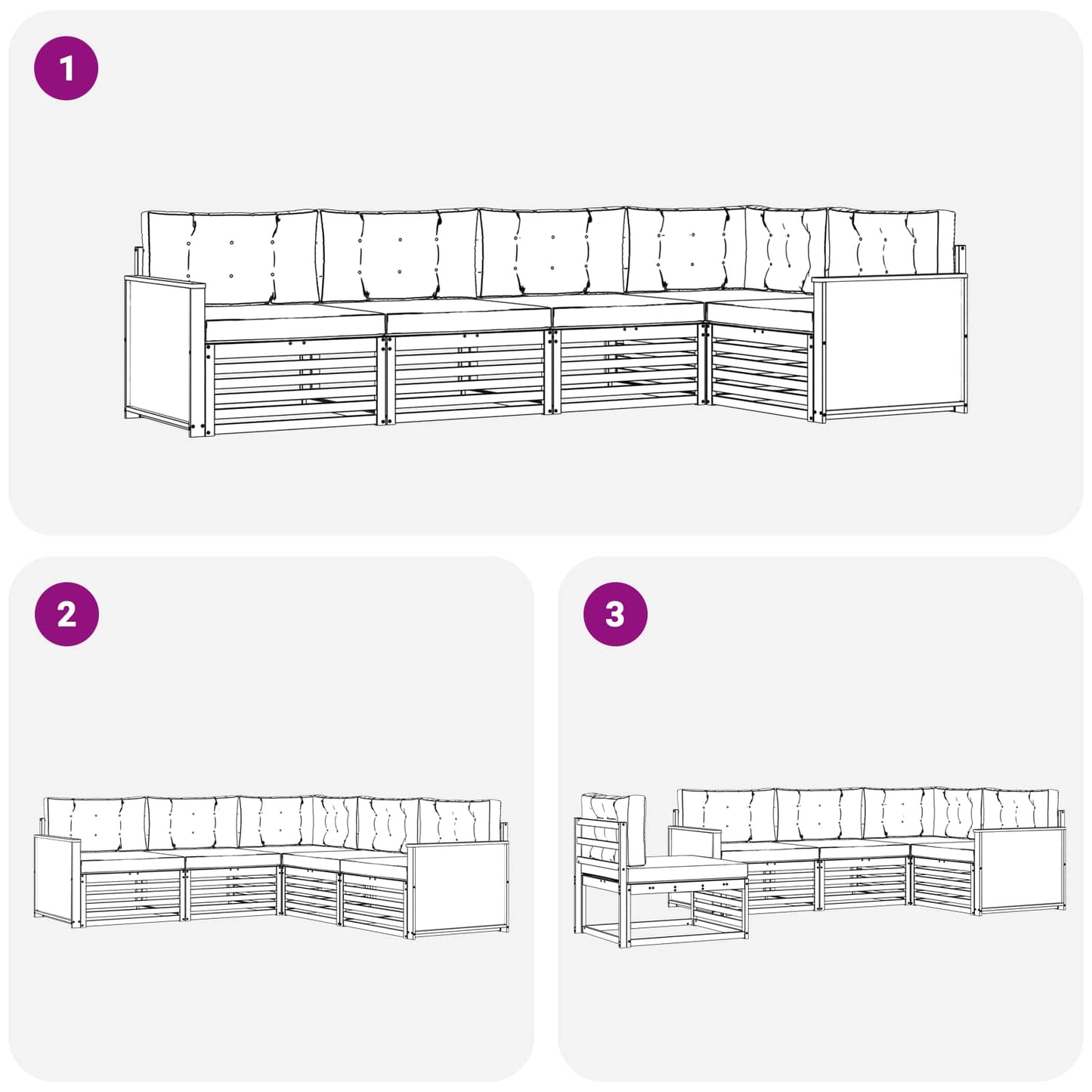 Set di divani da esterno 5 pcs Naturale e Grigio Chiaro | homemem39