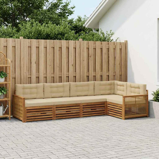Set di divani da esterno con cuscino 5 pcs Naturale e Beige