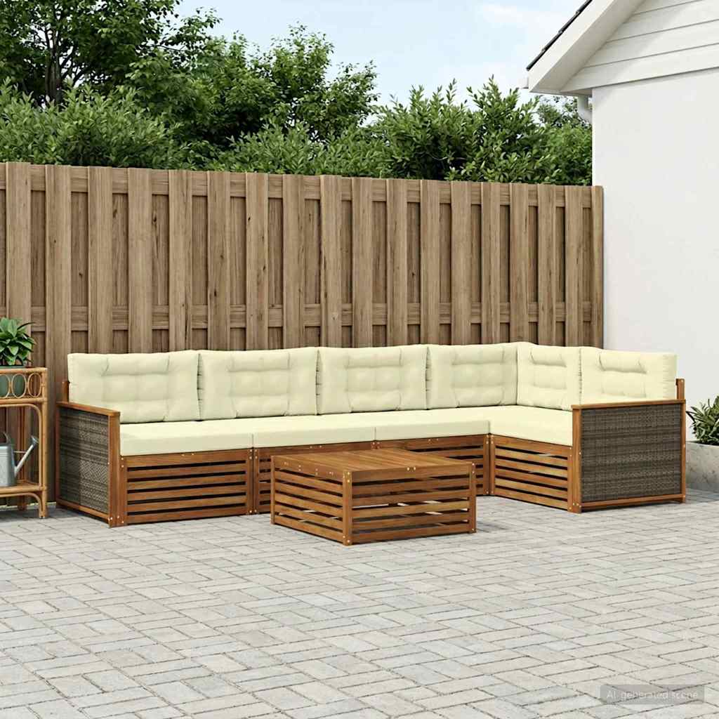Set di divani da esterno con cuscino 6 pcs Naturale e Crema