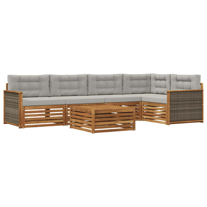 Set di divani da esterno 6 pz Naturale e Grigio Chiaro