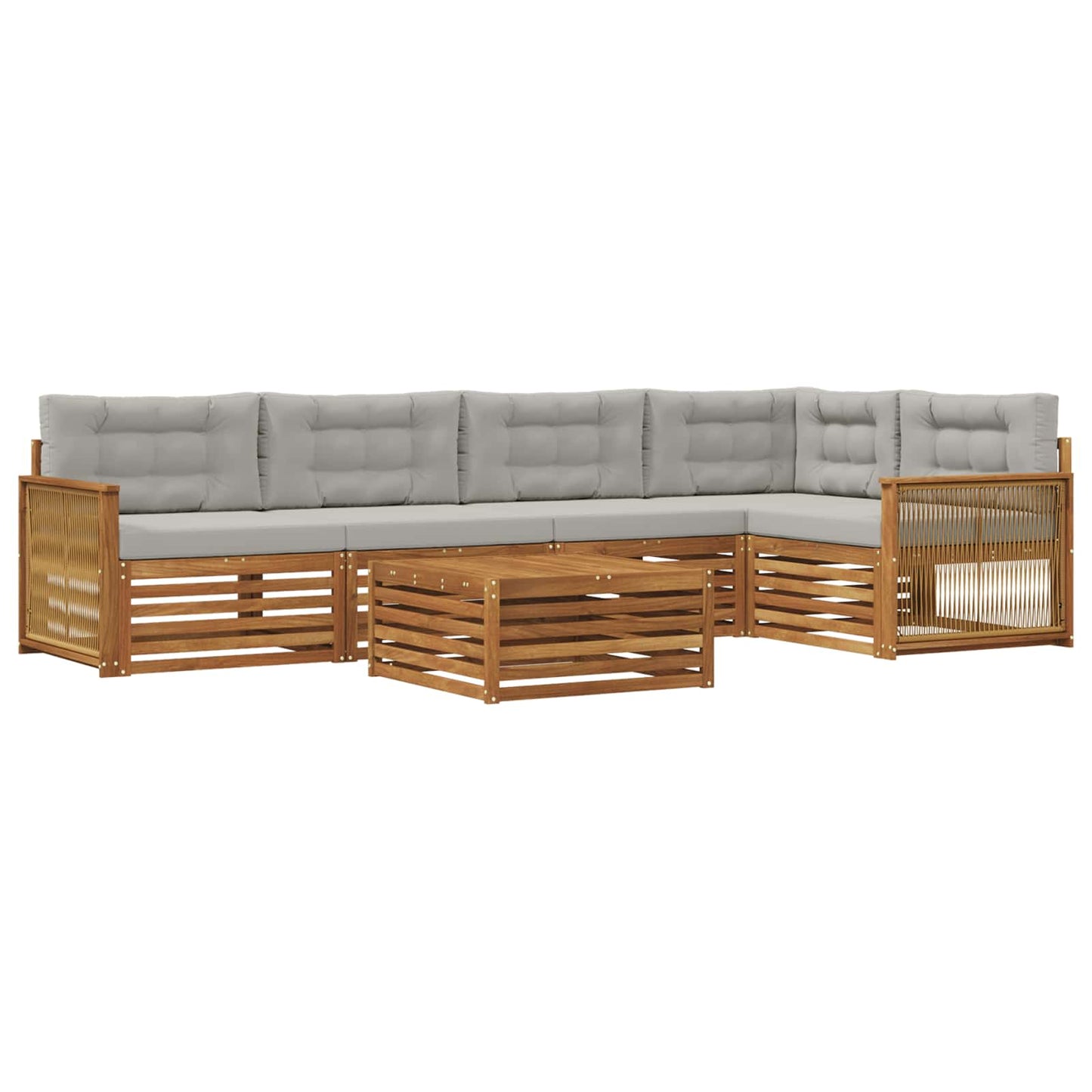 Set di divani da esterno 6 pz Naturale e Grigio Chiaro