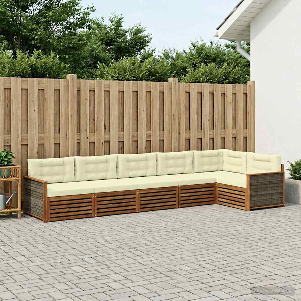 Set di divani da esterno con cuscino 6 pcs Naturale e Crema