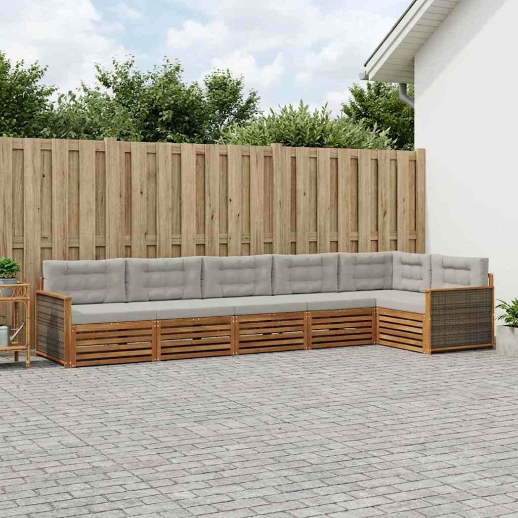 Set di divani da esterno 6 pcs Naturale e Grigio Chiaro