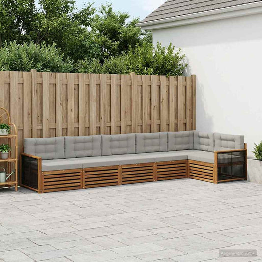 Set di divani da esterno 6 pcs Naturale e Grigio Chiaro