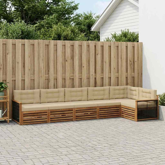 Set di divani da esterno con cuscino 6 pcs Naturale e Beige
