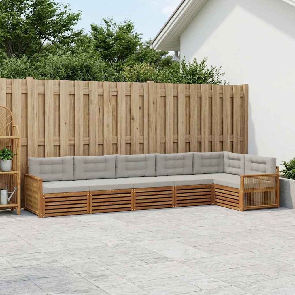Set di divani da esterno 6 pcs Naturale e Grigio Chiaro