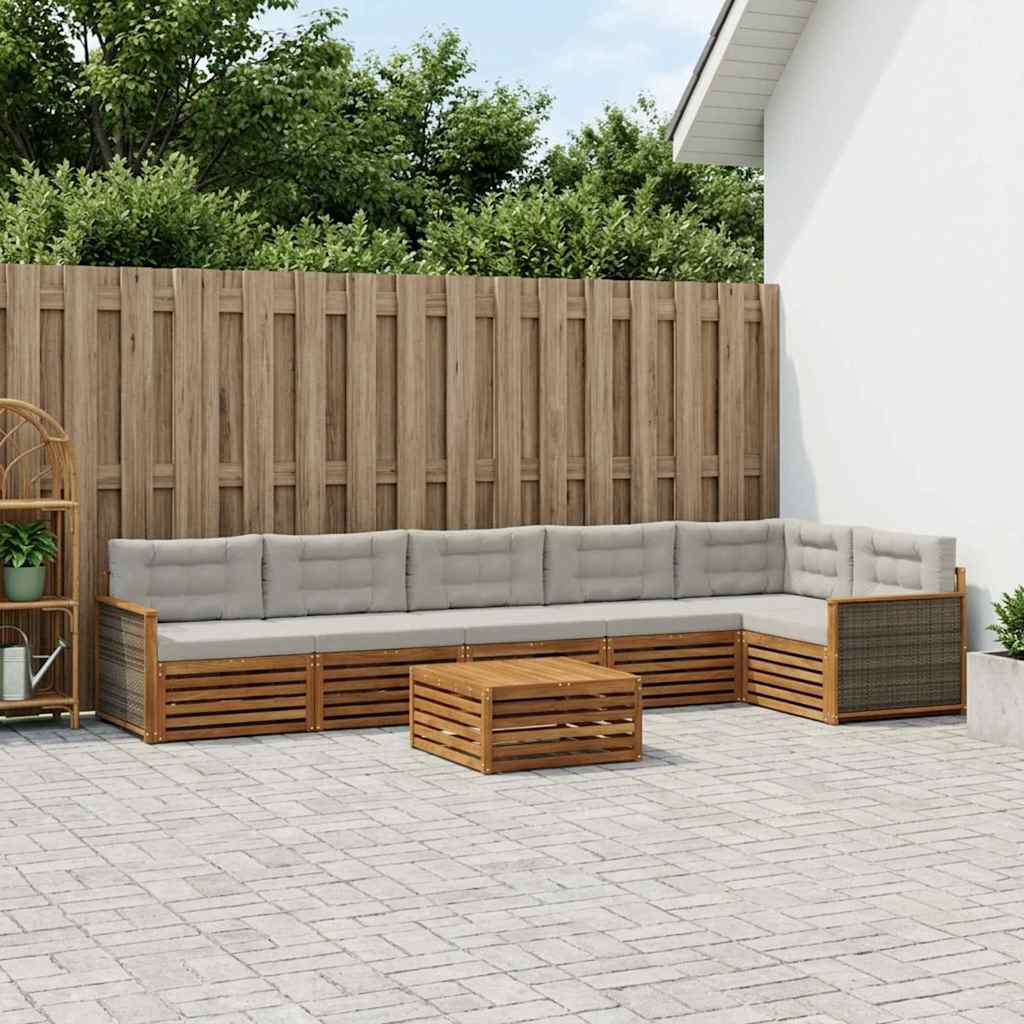 Set di divani da esterno 7 pcs Naturale e Grigio Chiaro
