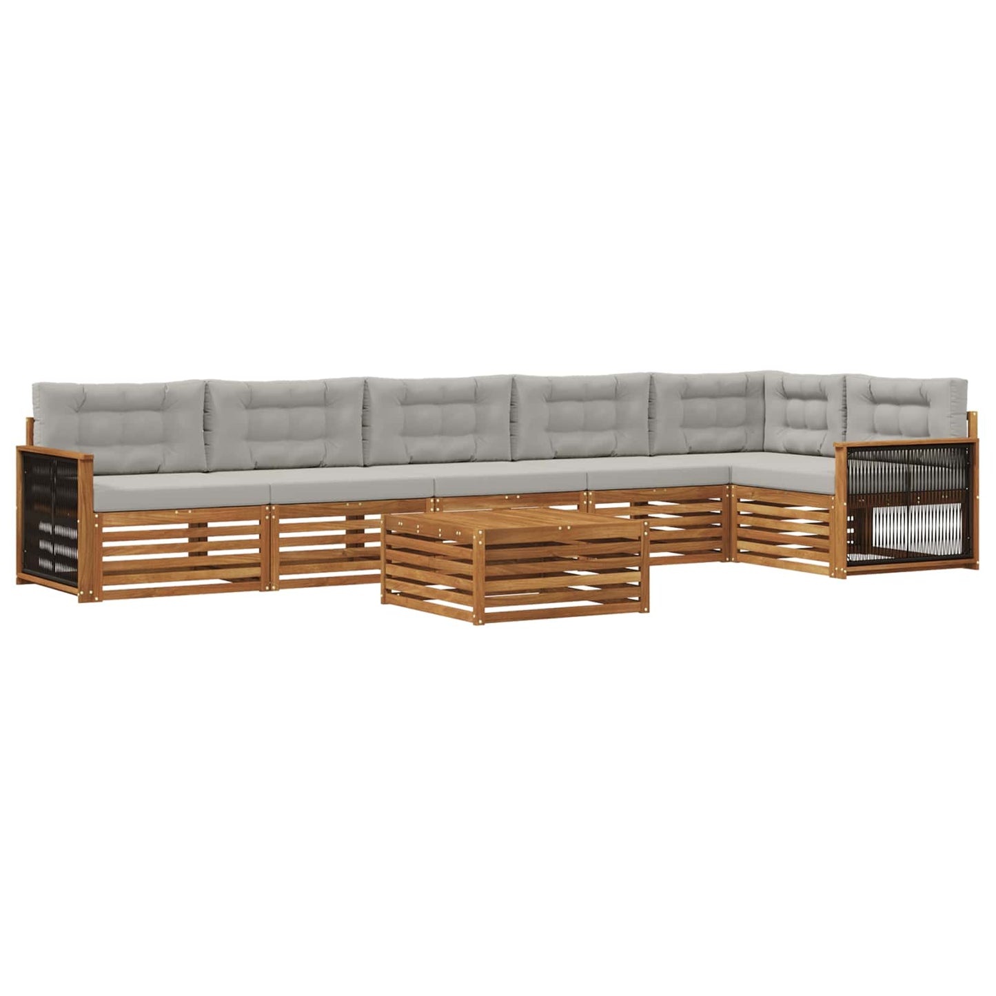 Set di divani da esterno 7 pz Naturale e Grigio Chiaro