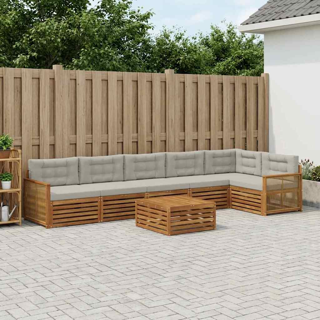 Set di divani da esterno 7 pcs Naturale e Grigio Chiaro