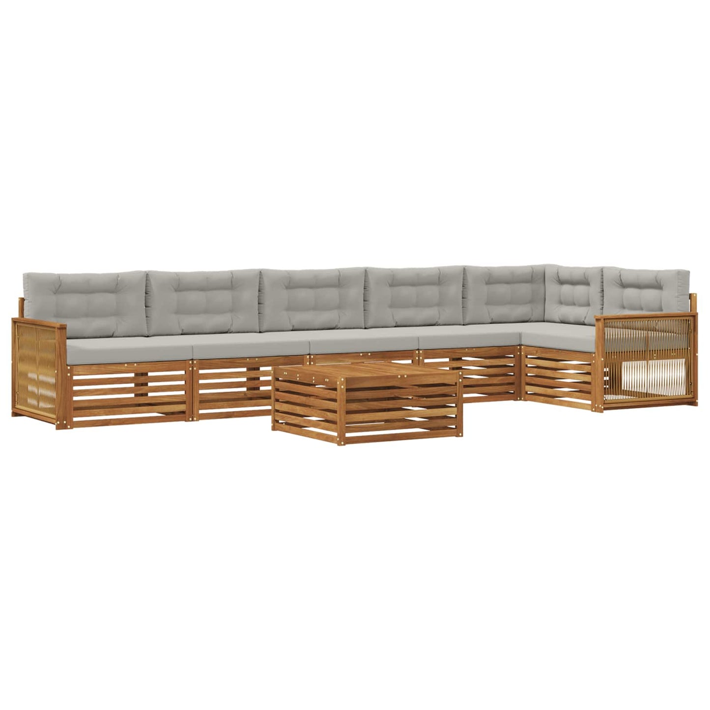 Set di divani da esterno 7 pz Naturale e Grigio Chiaro