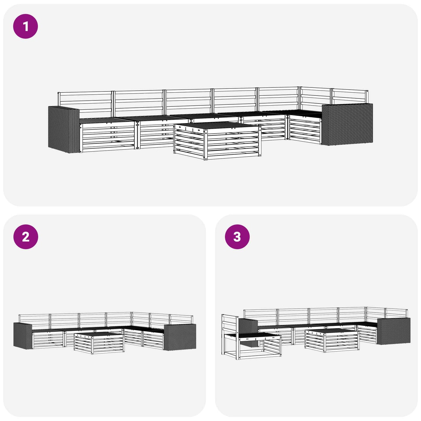Set di divani da esterno 7 pcs Naturale 79 x 79 x 37 cm | homemem39