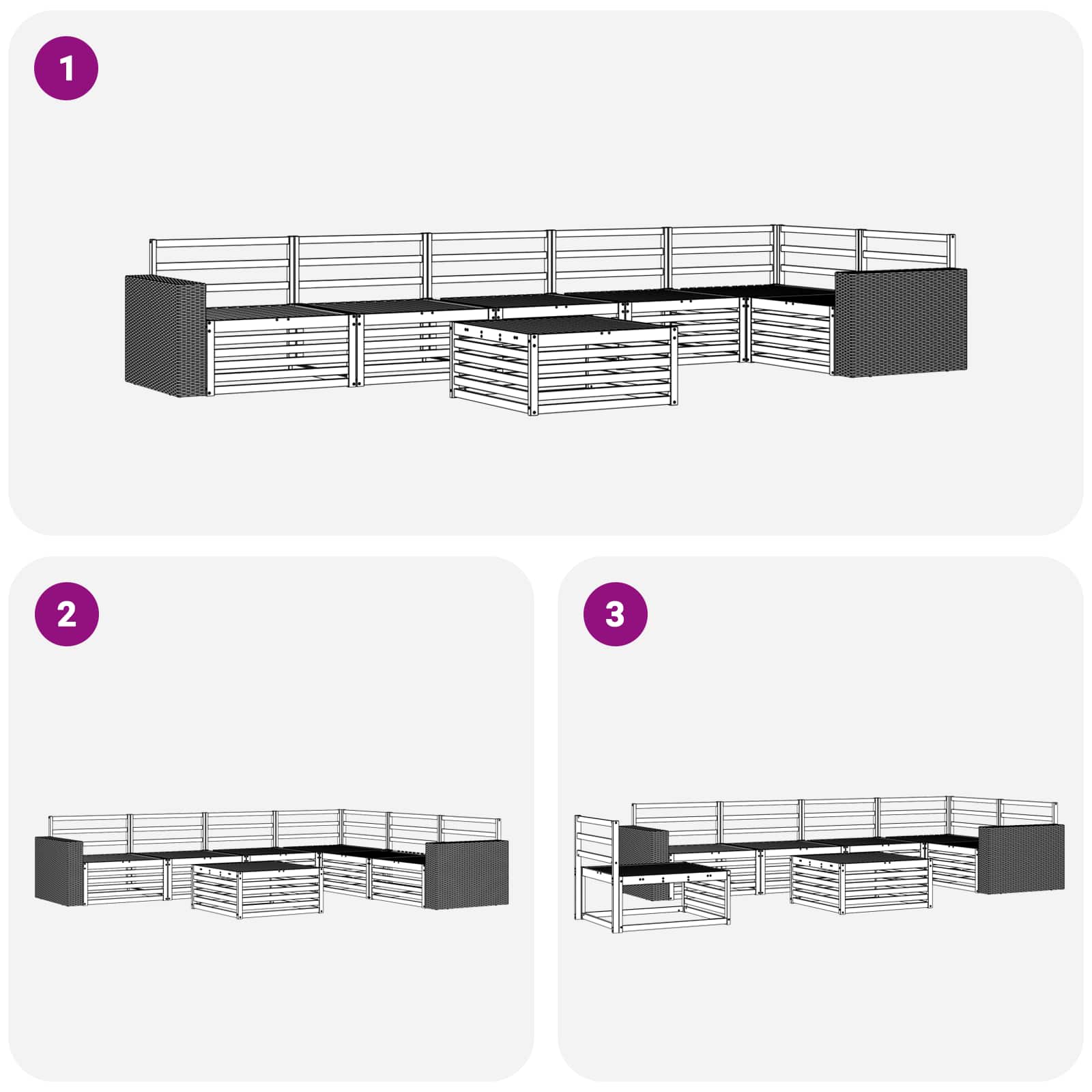 Set di divani da esterno 7 pcs Naturale 79 x 79 x 37 cm | homemem39