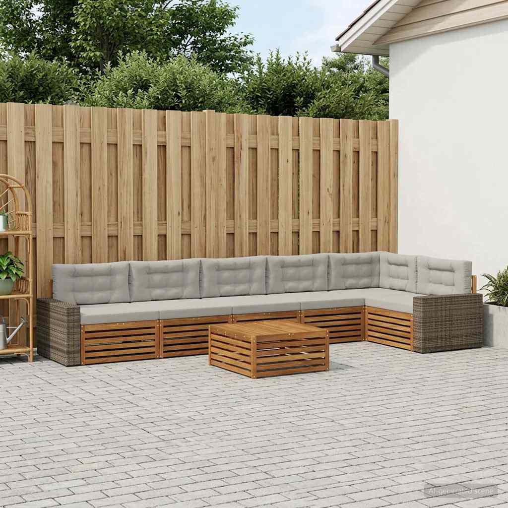 Set di divani da esterno 7 pz Naturale e Grigio Chiaro
