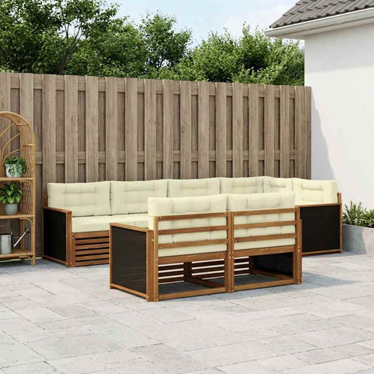 Set di divani da esterno con cuscino 7 pcs Naturale e Crema | homemem39