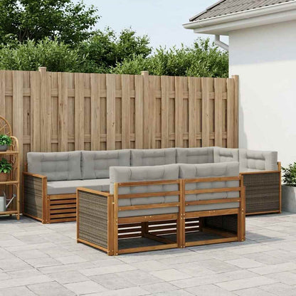 Set di divani da esterno 7 pcs Naturale e Grigio Chiaro | homemem39