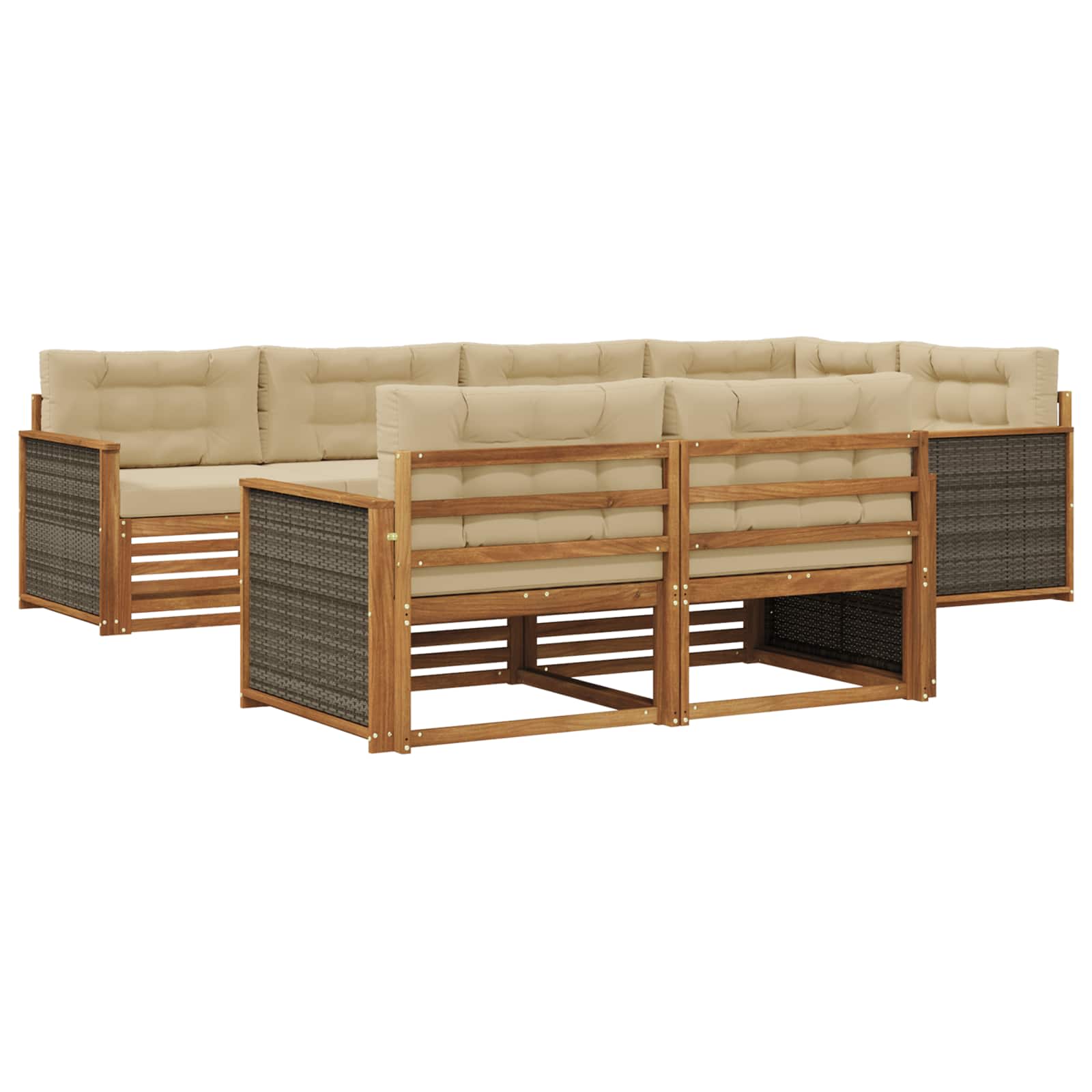 Set di divani da esterno con cuscino 7 pcs Naturale e Beige | homemem39
