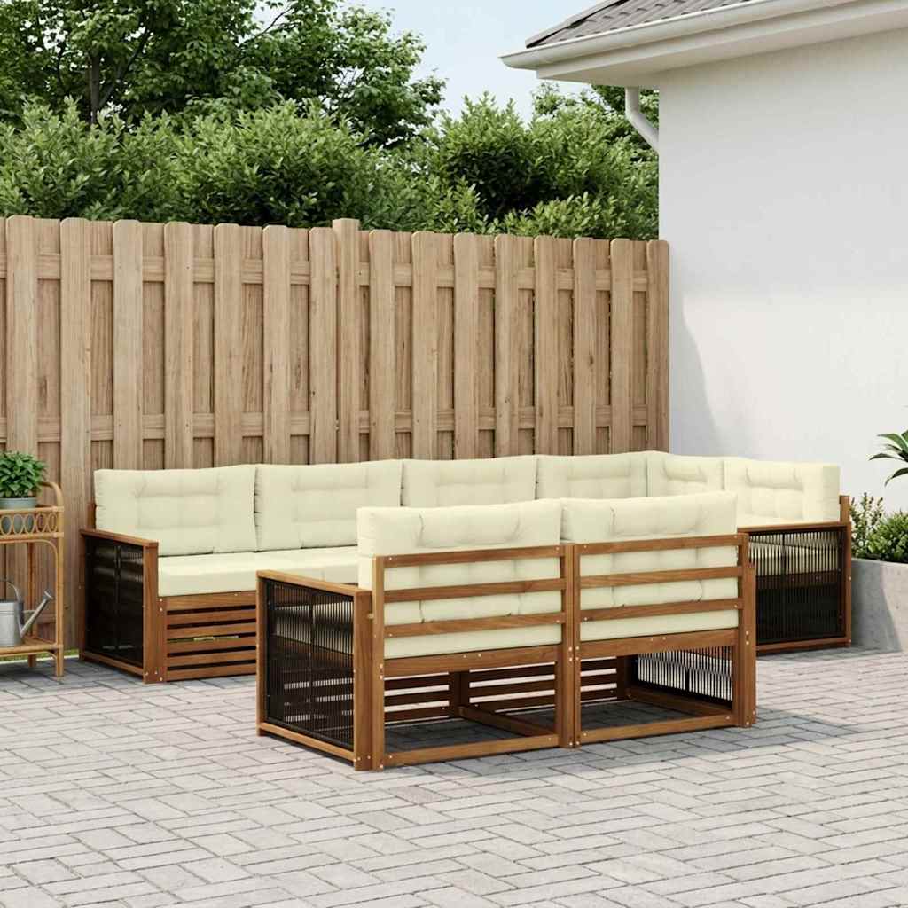 Set di divani da esterno con cuscino 7 pcs Naturale e Crema | homemem39