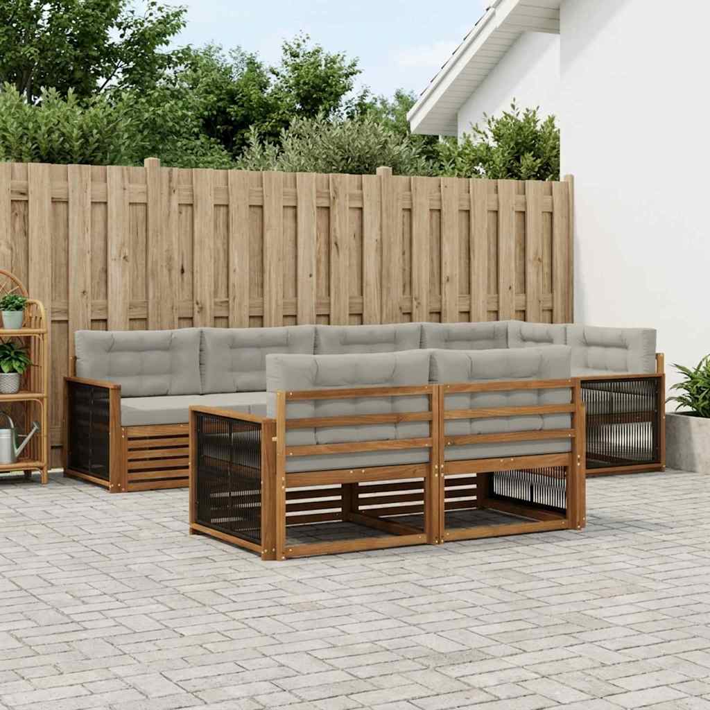 Set di divani da esterno 7 pcs Naturale e Grigio Chiaro | homemem39