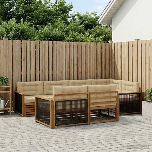 Set di divani da esterno con cuscino 7 pcs Naturale e Beige