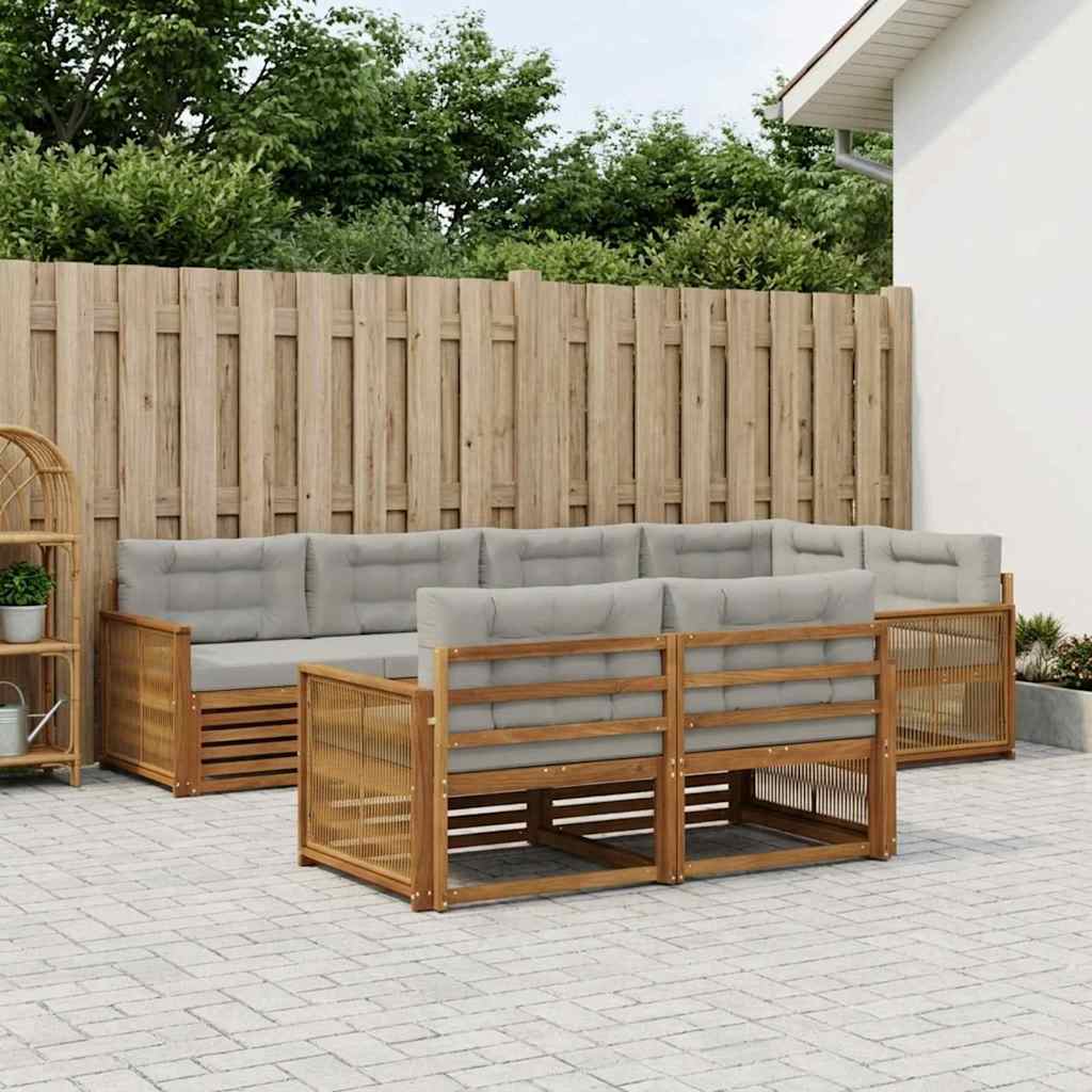 Set di divani da esterno 7 pcs Naturale e Grigio Chiaro | homemem39