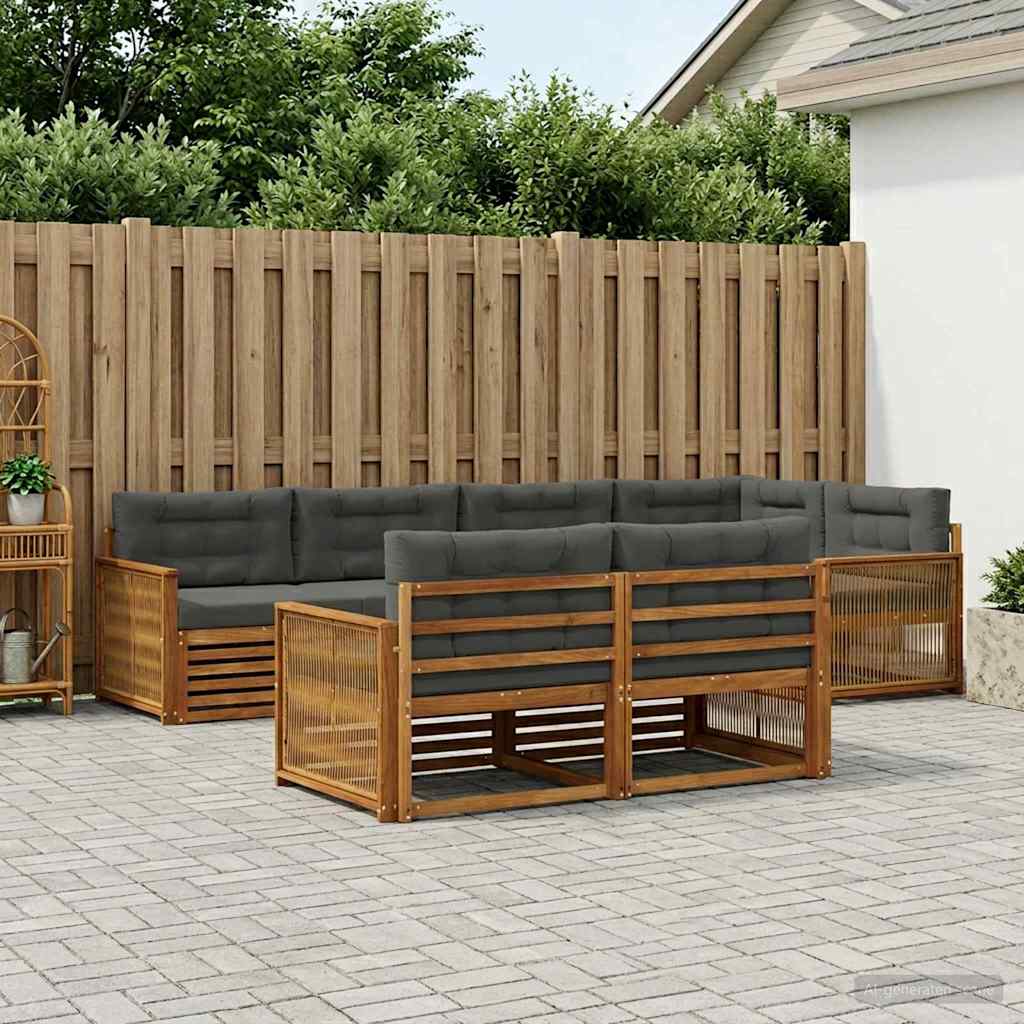 Set di divani da esterno con cuscino 7 pcs Naturale e Antracite