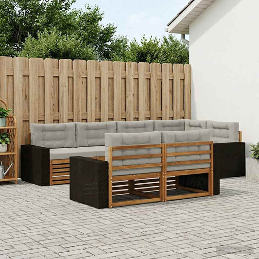 Set di divani da esterno 7 pcs Naturale e Grigio Chiaro