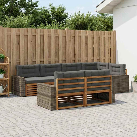 Set di divani da esterno con cuscino 7 pcs Naturale e Antracite | homemem39