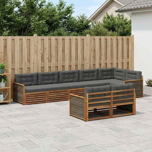 Set di divani da esterno con cuscino 8 pcs Naturale e Antracite | homemem39