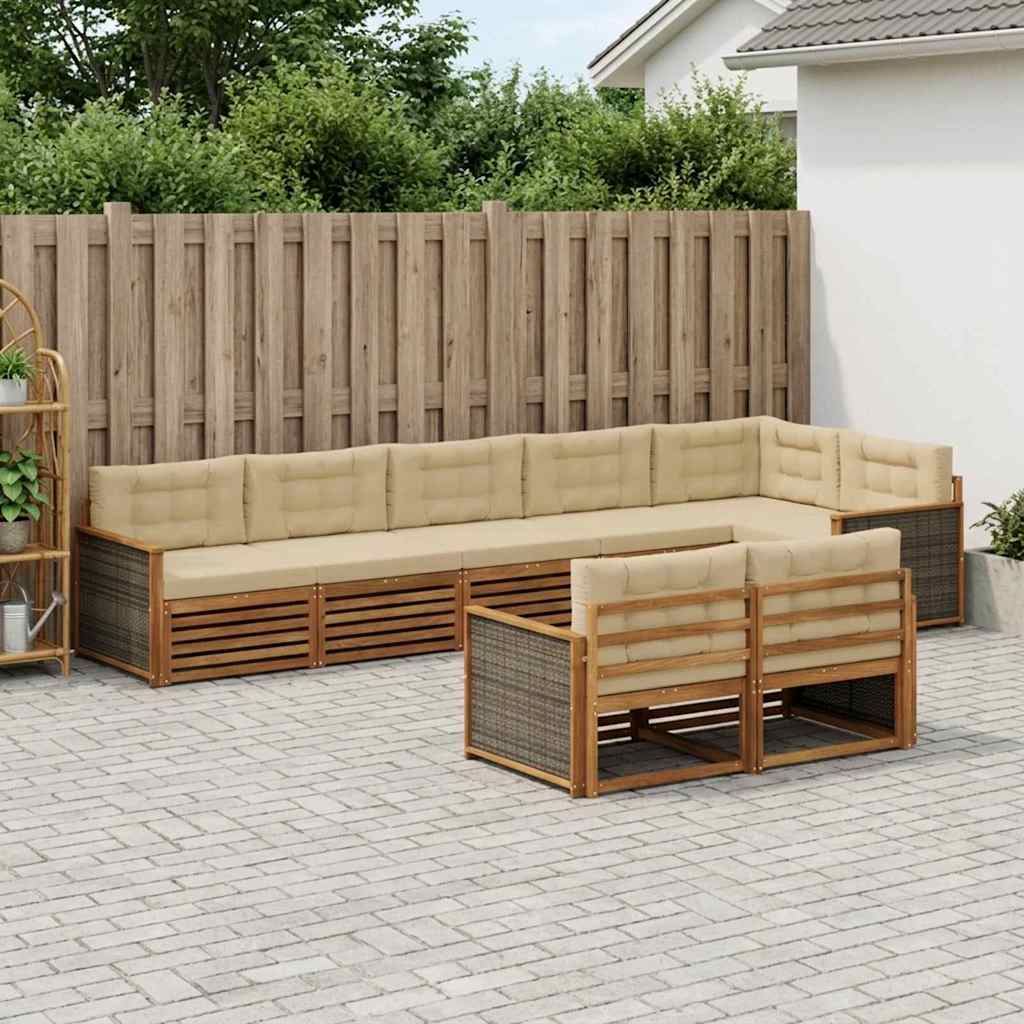 Set di divani da esterno con cuscino 8 pcs Naturale e Beige | homemem39