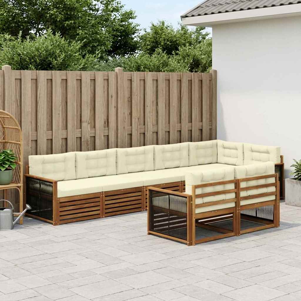 Set di divani da esterno con cuscino 8 pcs Naturale e Crema | homemem39