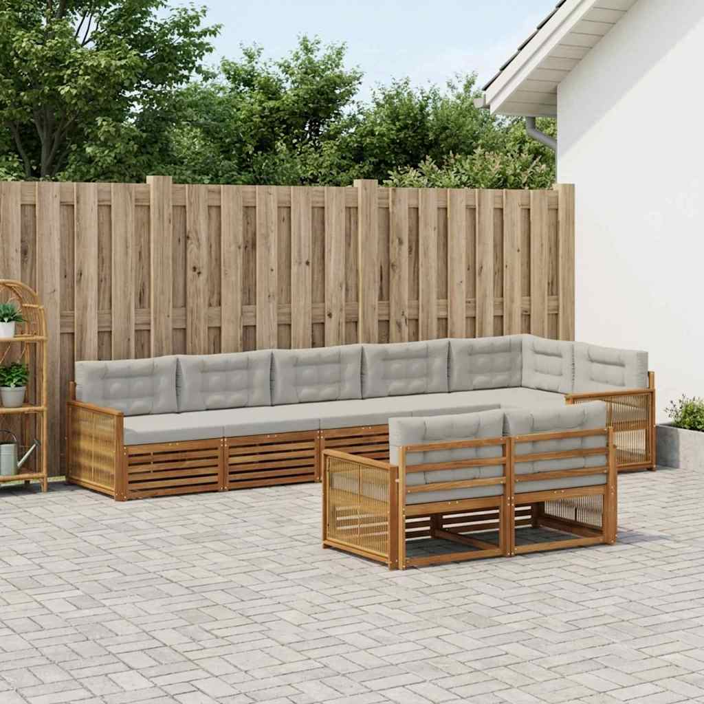 Set di divani da esterno 8 pcs Naturale e Grigio Chiaro | homemem39