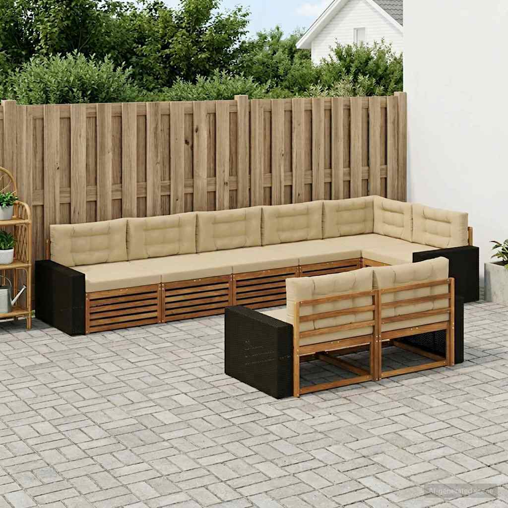 Set di divani da esterno con cuscino 8 pcs Naturale e Beige