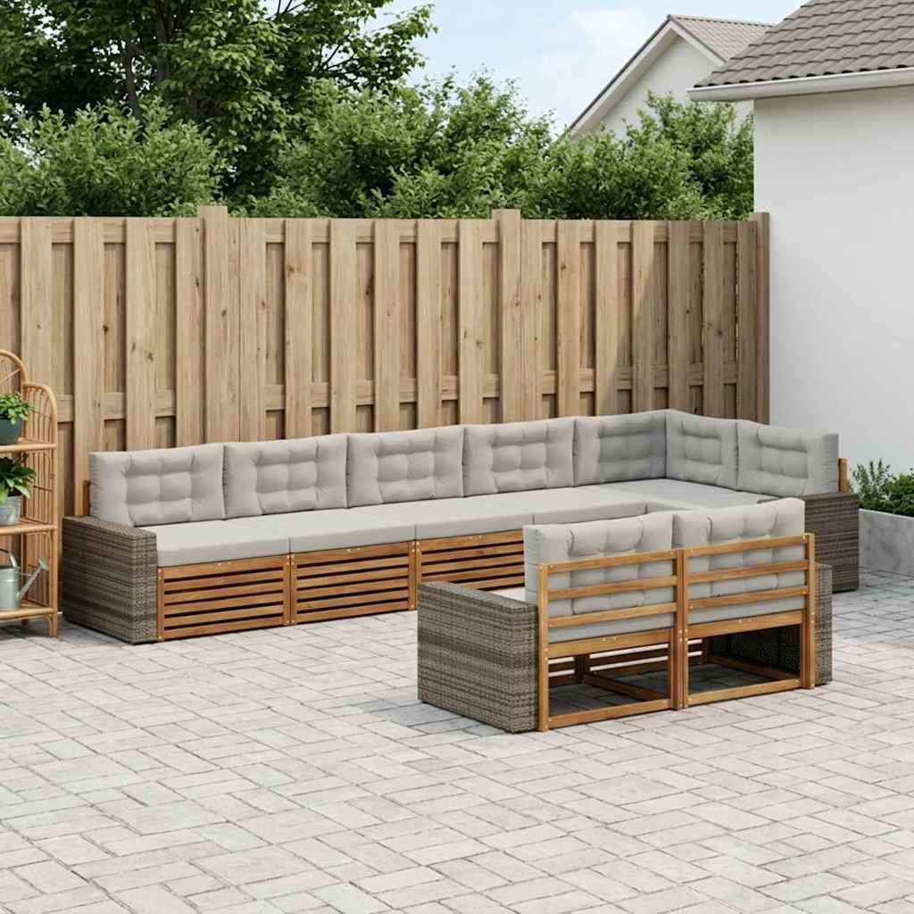 Set di divani da esterno 8 pcs Naturale e Grigio Chiaro