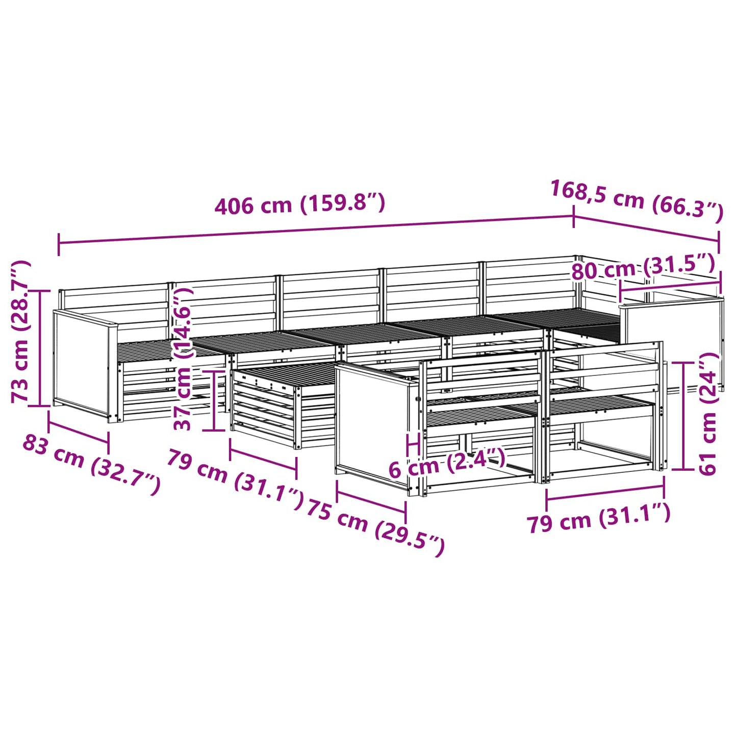 Set di divani da esterno 9 pcs | homemem39
