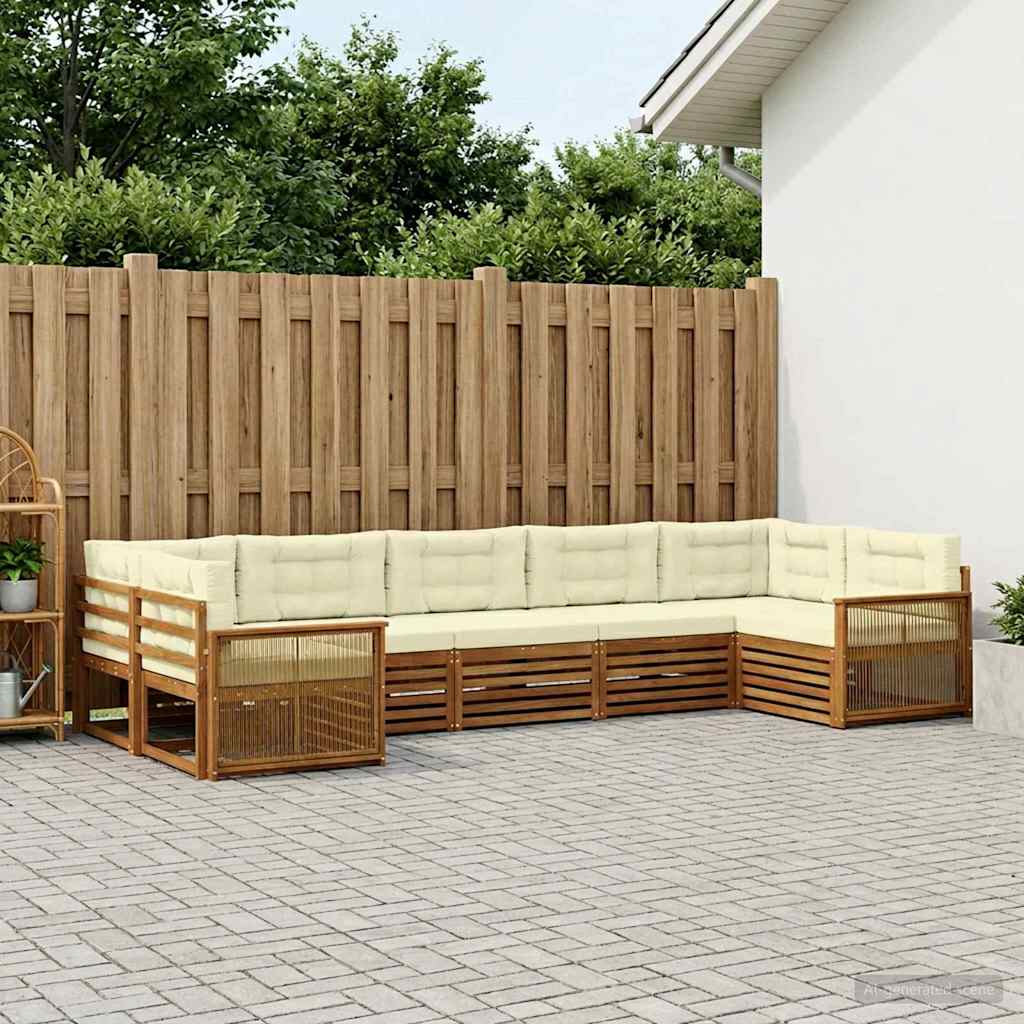 Set di divani da esterno 7 pz 7-Posti Naturale e Crema | homemem39