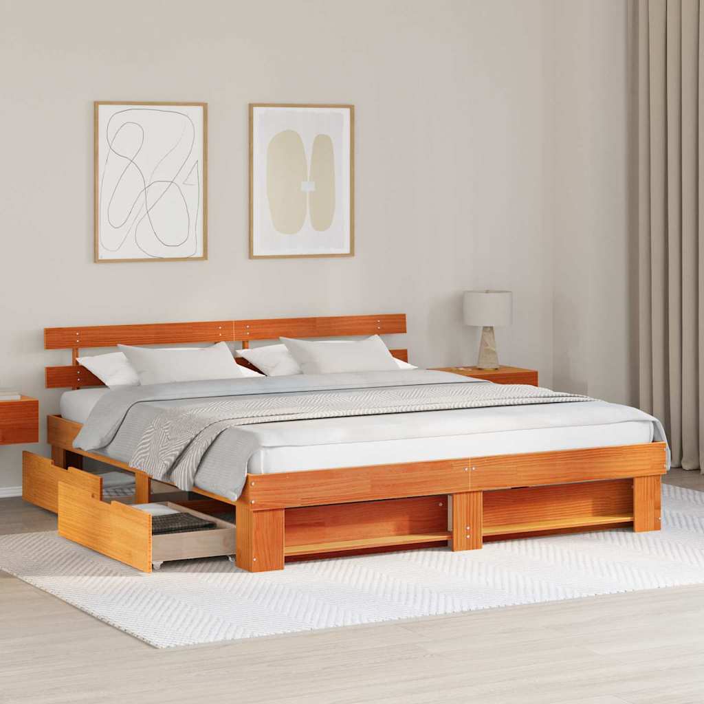 Struttura del letto con testiera Cera marrone 200 x 200 cm