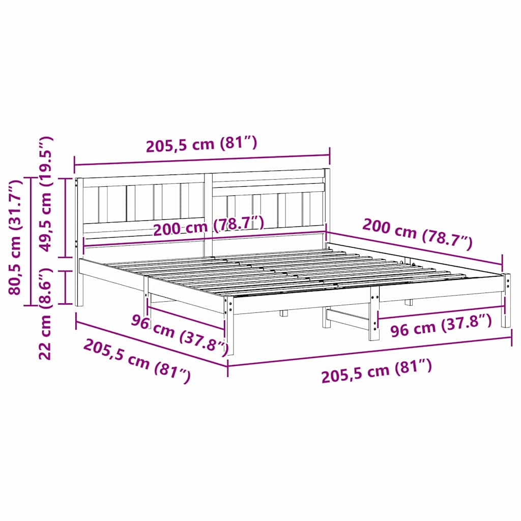 Struttura del letto Bianco 200 x 200 cm Pino massello | homemem39