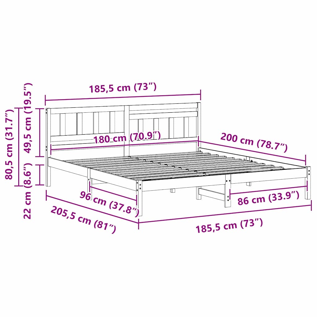 Struttura del letto Marrone 180 x 200 cm Pino massello