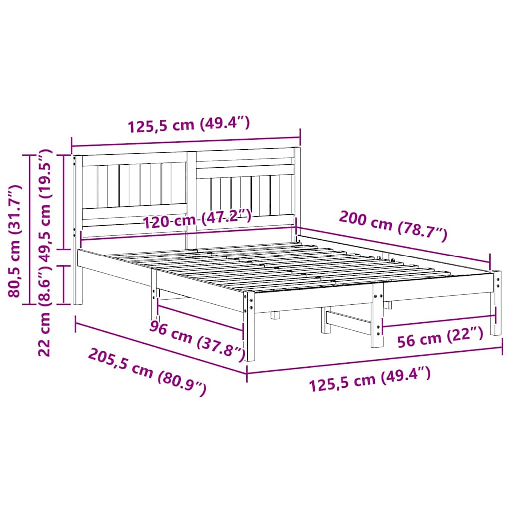 Struttura del letto Marrone cerato 120 x 200 cm Pino massello